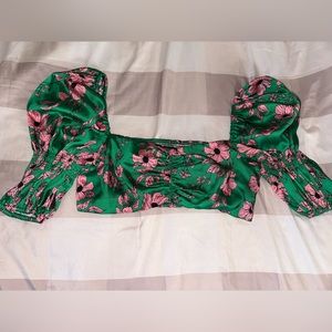Zara size medium green and pink flower top